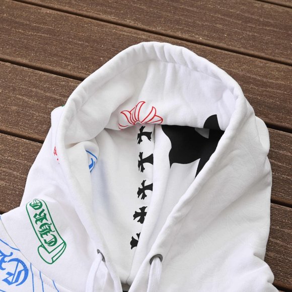 Chrome Hearts Colorful Graffiti Logo Hooded White Drawstring Sweatshirt - Picture 7 of 13